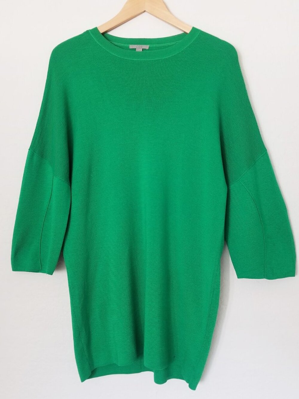 COS Kelly Green 100% Wool Oversized Knit Tunic Sweater Dress M Lagenlook Vibrant